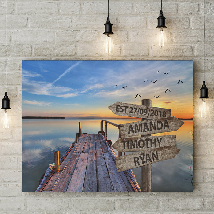Personalized Wall Art Canvas For Family Lake Sunset Street Sign Est Year Poster Print Custom Multi Name & Date