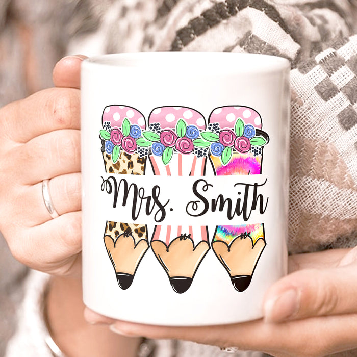 Personalized Back To School Mug Kindergarten Crew Pencil Print Custom Name 11 15oz Ceramic Coffee Cup