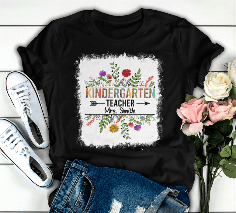 Personalized T-Shirt For Teacher Colorful Leopard Flowers Design Arrow Print Custom Name Back To School Outfit