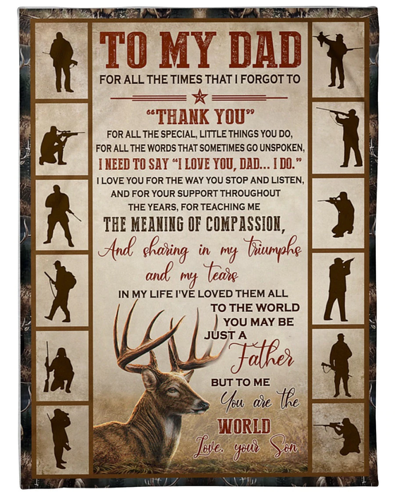 Personalized Blanket For Hunting Lover To My Dad From Son Deer Print Vintage Design Father's Day Blanket Custom Name