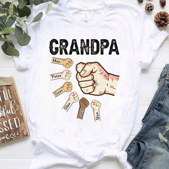 Personalized T-Shirt For Grandpa Vintage Fist Bumps Style Print Custom Grandkids Name Father's Day Shirt