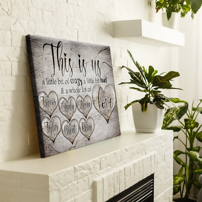 Personalized Wall Art Canvas For Family This Is Us A Whole Of Love Rustic Hearts Poster Print Custom Multi Name