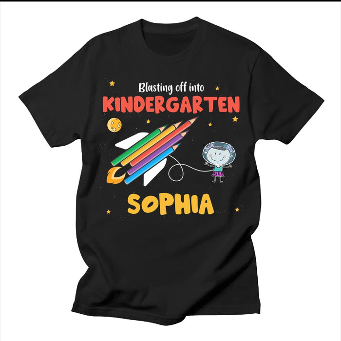 Personalized T-Shirt For Kids Blasting Into Pencil Spaceship Design Custom Name & Grade Level Back To School Outfit