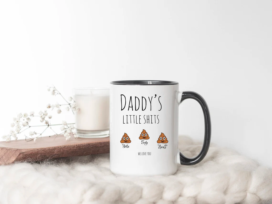 Personalized Accent Coffee Mug For Dad Daddy's Little Shits Cute Shit Printed Custom Kids Name 11 15oz Cup