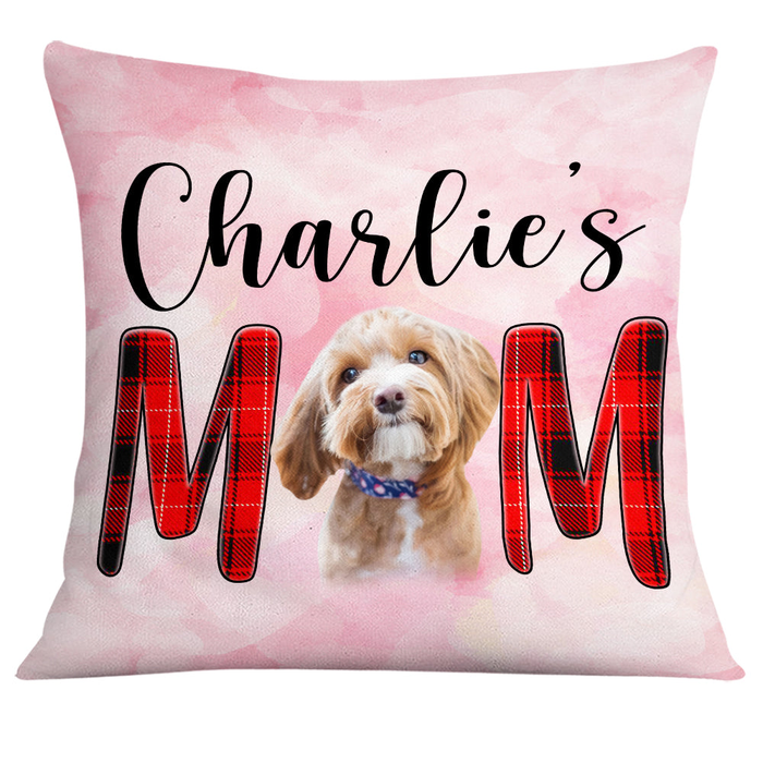 Personalized Square Pillow Gifts For Dog Lover Mom Red Plaid Custom Name & Photo Sofa Cushion For Birthday Christmas