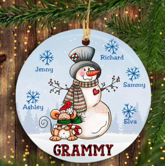 Personalized Ornament For Grandmother From Grandchildren Cute Snowman Snowflake Reindeer Custom Name Gifts For Christmas