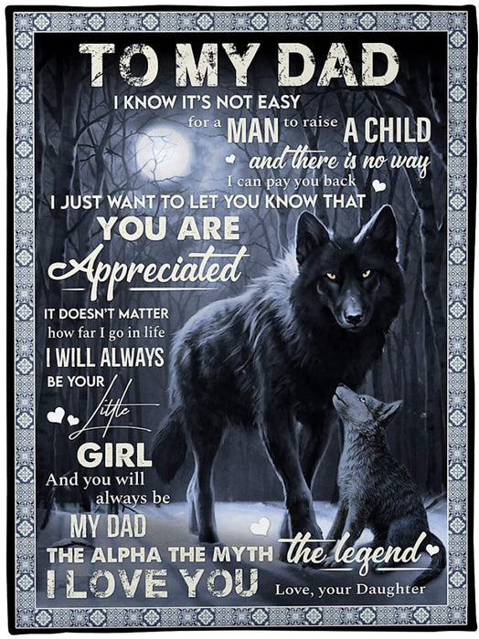 Personalized Fleece Blanket For Dad Print Wolf Family With Quotes For Dad Customized Blanket Gifts for Father's Day Thanksgiving Birthday