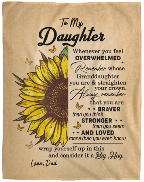 Personalized Fleece Blanket To My Daughter Love Dad Rustic Sunflower & Butterfly Prints Customized Name Blanket