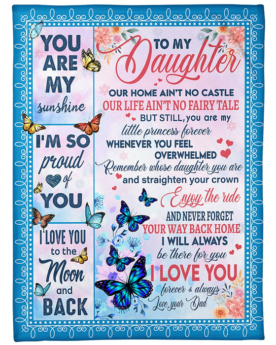 Personalized Blanket To My Daughter From Dad My Little Princess Vintage Butterfly & Flowers Print Custom Name