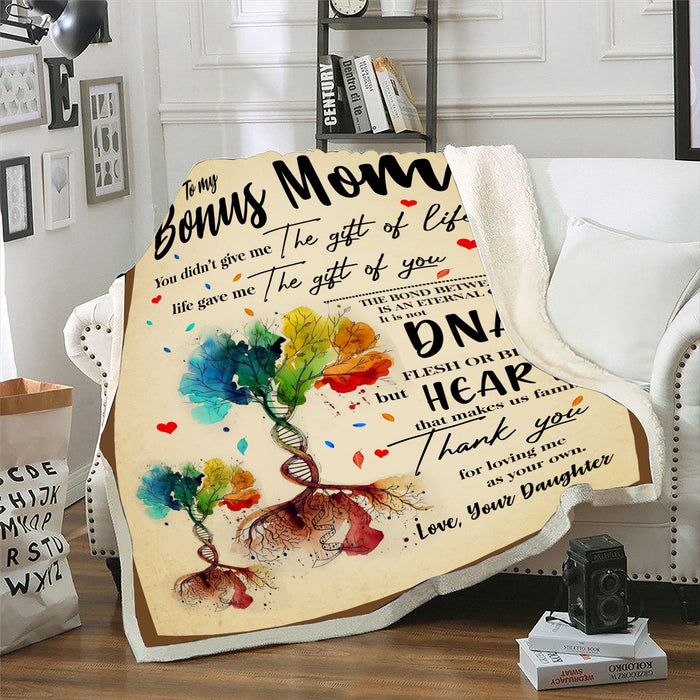 Personalized To My Step Up Mom Blanket Loving Me As Your Own Colorful Tree Dna Root Custom Name Gifts For Christmas