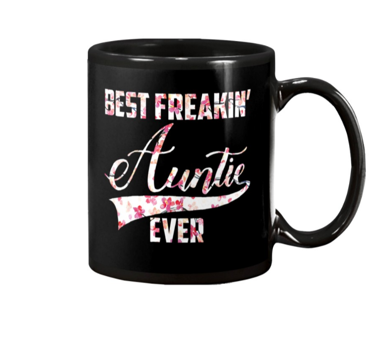 Personalized Coffee Mug For Aunty From Niece Nephew Bests Freakin' Auntie Ever Flowers Custom Name Gifts For Christmas