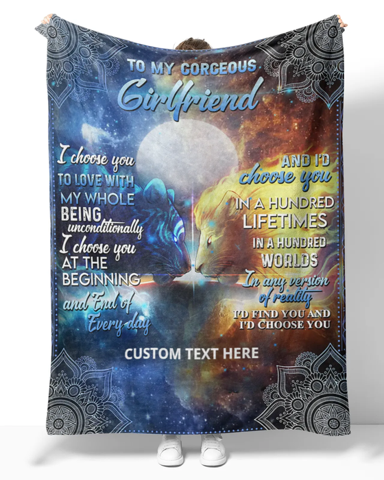 Personalized Mandala Blanket To My Gorgeous Girlfriend Full Moon & Lion Couple Blanket Custom Name