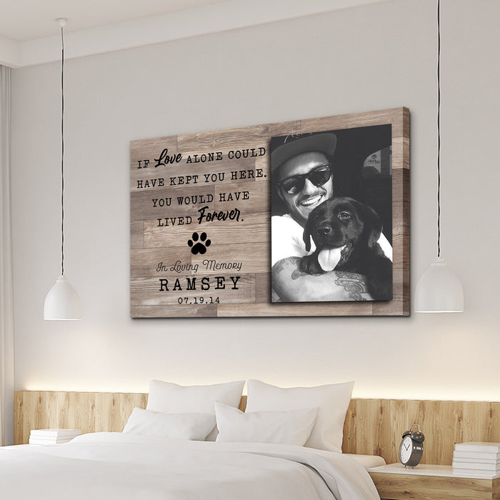 Personalized Memorial Canvas Wall Art For Loss Of Pet Blue Wooden Theme In Loving Memory Pawprint Custom Name & Photo