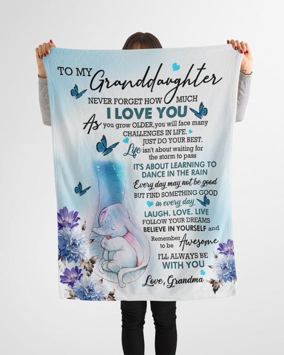 Personalized To My Granddaughter Blanket From Grandpa Grandma Cute Elephant Floral Never Forget I Love You Custom Name