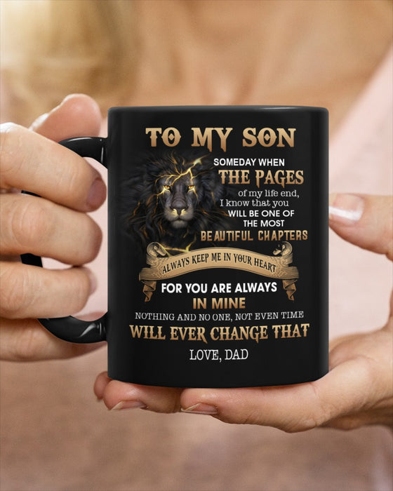 Personalized To My Son Coffee Mug From Mom Dad Lightning Lion Keeping Me In Heart Custom Name Black Cup Birthday Gifts