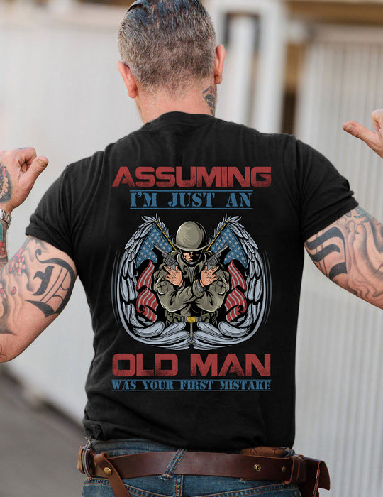 Classic T-Shirt For Men Assuming I'm Just An Old Man Was Your First Mistake Soldier Wings & USA Flag Printed