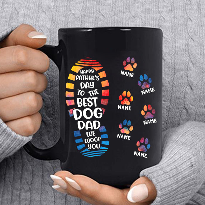 Personalized Ceramic Coffee Mug To The Best Dog Dad Colorful Footprint & Pawprint Custom Dog's Name 11 15oz Cup