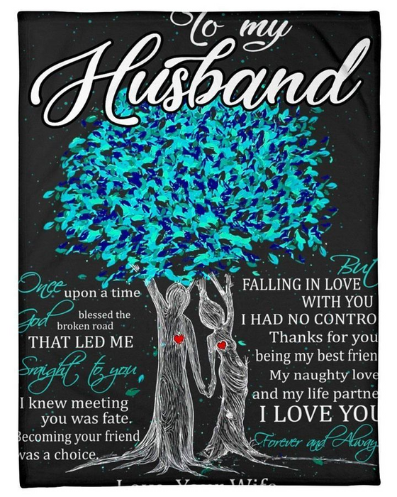 Personalized Lovely Blanket To My Husband Once Upon A Time Blue Tree Couple Print Blanket For Valentine Custom Name