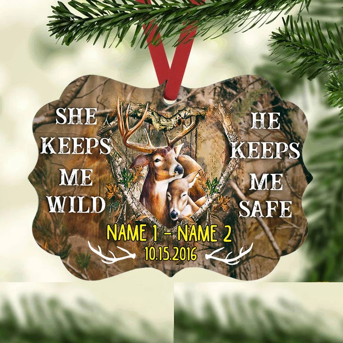 Personalized Ornament Gifts For Couples Deer Hunting Lover She Keep Me Wild Custom Name Tree Hanging On Anniversary