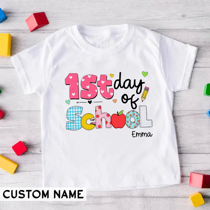 Personalized T-Shirt For Kid 1st Day Of School Colorful Design Apple Print Custom Name Back To School Outfit