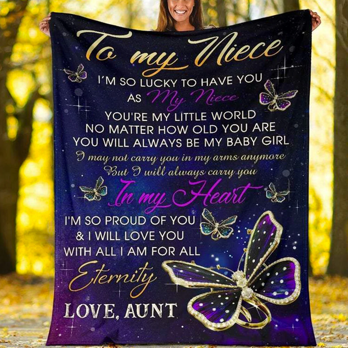 Personalized Purple Fleece Blanket To My Niece In My Heart Butterfly Premium Blanket Custom Name