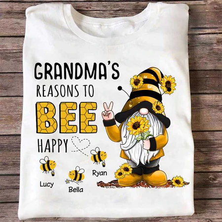 Personalized T-Shirt For Grandma's Reason To Bee Happy Bee & Sunflower Custom Grandkid's Name Mother's Day Shirt