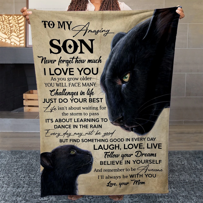Personalized Vintage Fleece Blanket To My Amazing Son From Mom Old Panther & Baby Family Sherpa Blanket Custom Name