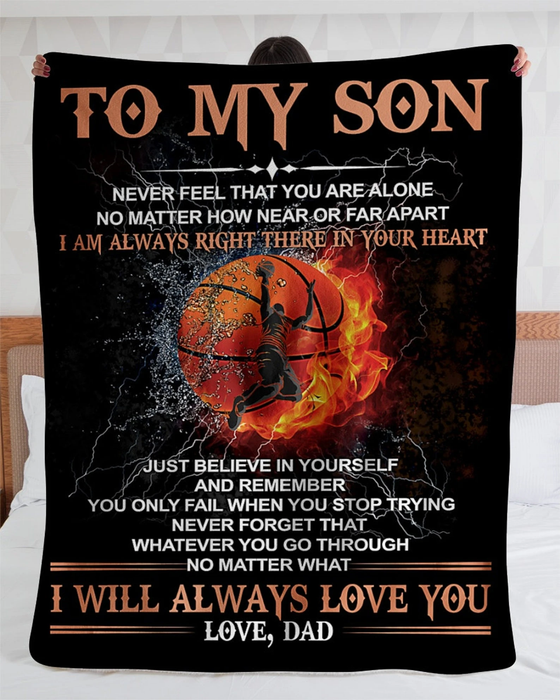 Personalized Sports Fleece Blanket To My Son Basketball Players 3D Basketball In Fire & Water Print Custom Name