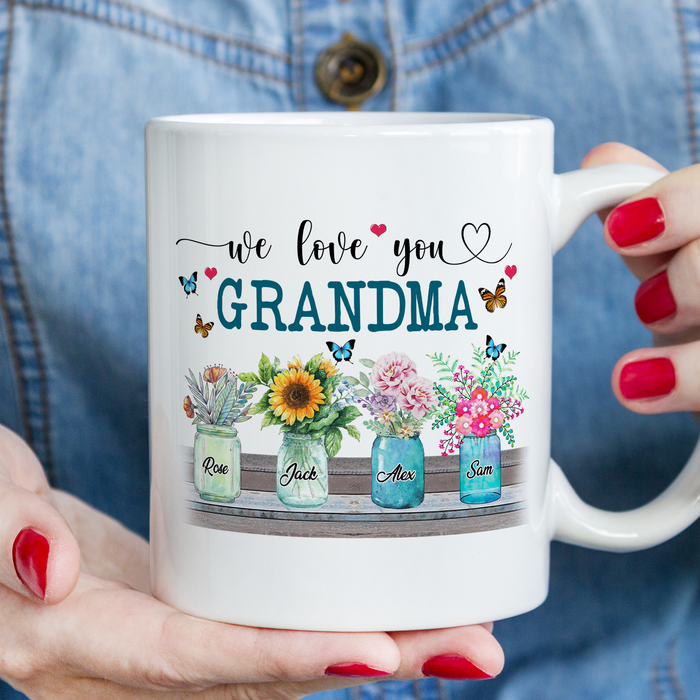 Personalized Coffee Mug Gifts For Grandma From Grandkids Grandma Flower We Love You Custom Name Mothers Day White Cup