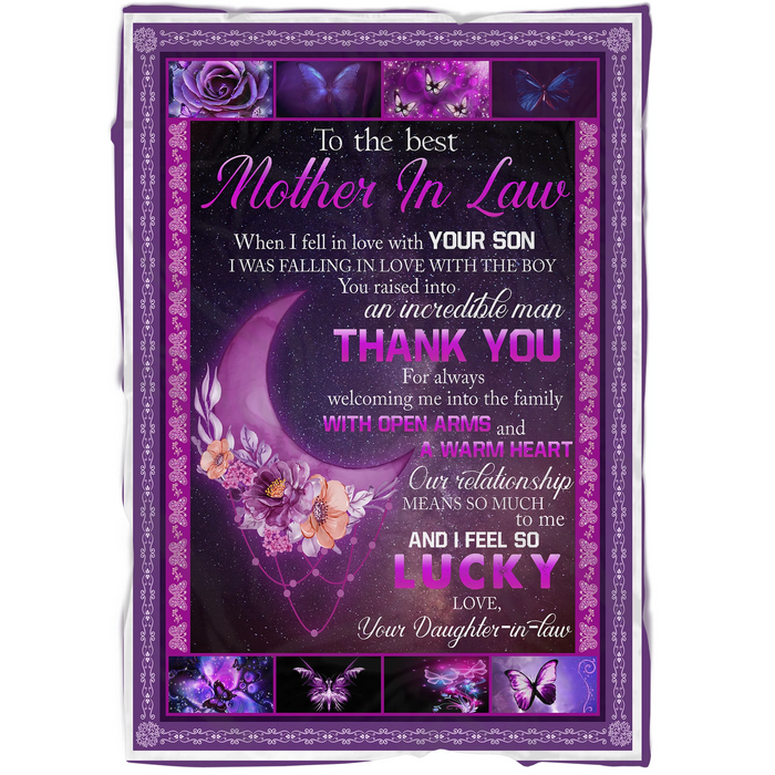 Personalized To My Mother In Law Purple Butterflies Moon Blanket From Daughter In Law Thank You For Always Welcoming Me