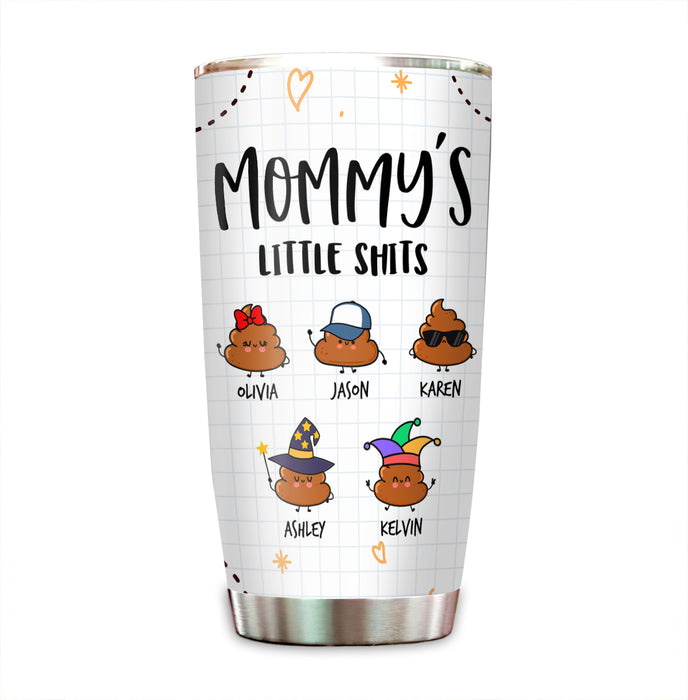 Personalized Tumbler Mommy's Little Shits Cute Icon Note Background Gifts For Mom From Grandkids Custom Name Mothers Day
