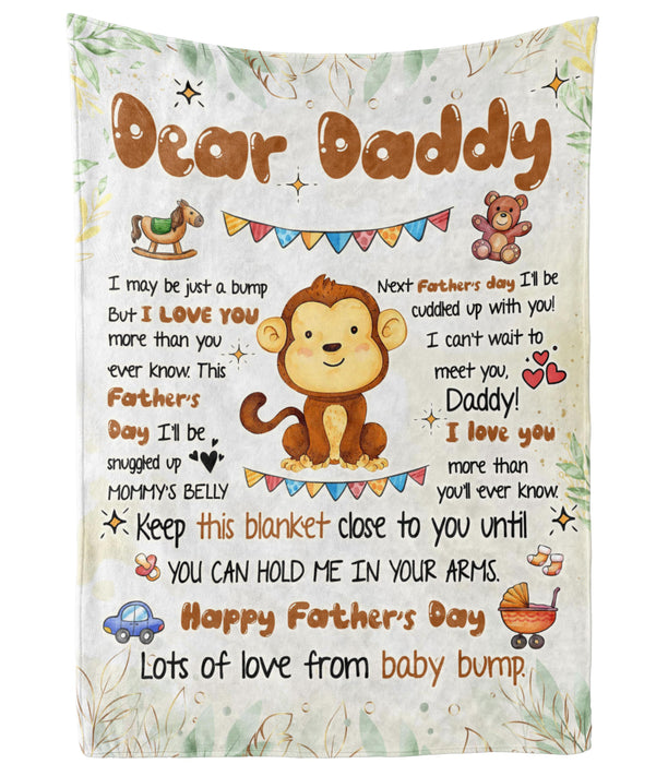 Personalized Blanket To My Dad From Baby Bump Happy Father's Day Funny Baby Monkey Cartoon Design Custom Name