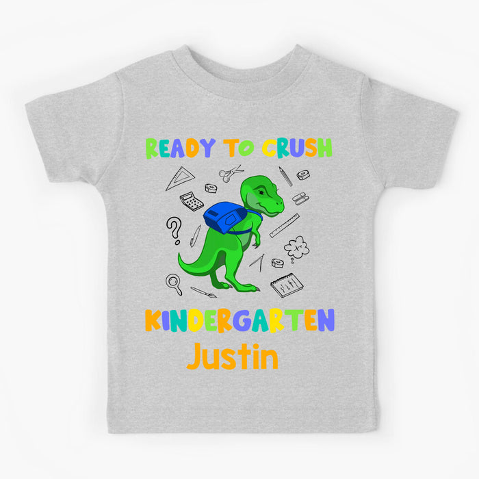 Personalized T-Shirt For Kids Colorful Design Dinosaur Print Custom Name & Grade Level Back To School Outfit