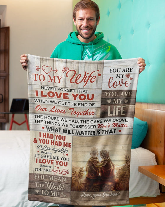 Personalized Blanket To My Wife From Husband Never Forget That Old Couple Printed Wooden Background Custom Name