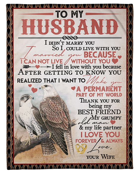 Personalized To My Husband Blanket From Wife Thank You For Being My Life Partner Romantic Eagle Couple Printed