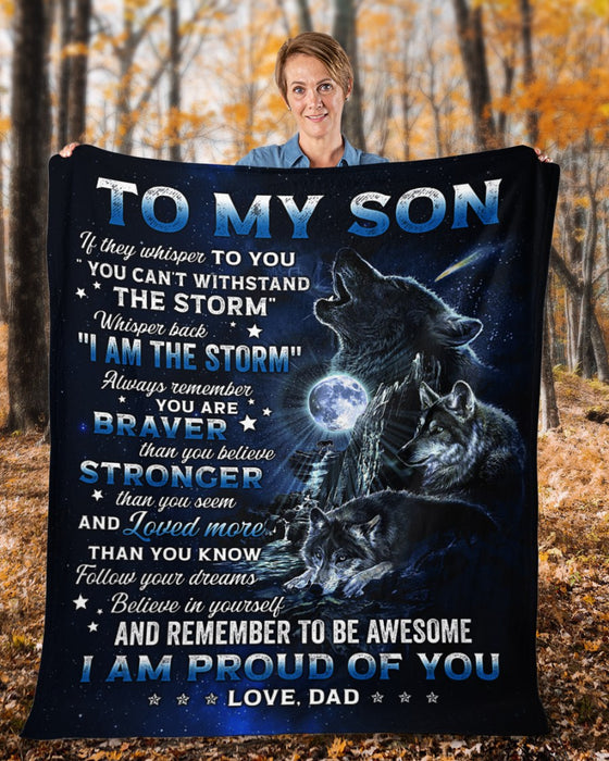 Personalized To My Son Blanket From Mom Dad Custom Name You Are Braver Stronger And Loved Wolf Gifts For Birthday