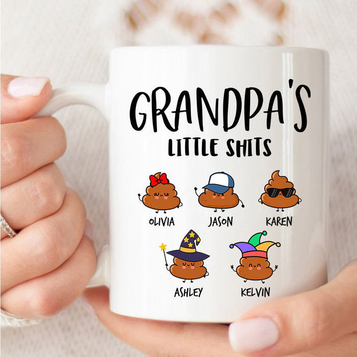 Personalized Coffee Mug For Grandpa From Grandkids Grandpa's Little Shits Note Background Custom Names Fathers Day Gifts