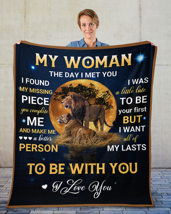 Personalized Love Blanket To My Women My Wife The Day I Met You Full Moon & Lion Couple Valentine Blanket Custom Name