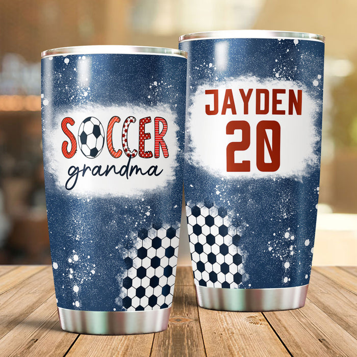 Personalized Tumbler Gifts For Grandma Soccer Ball Printed Bleach Design Custom Grandkids Name Christmas Travel Cup