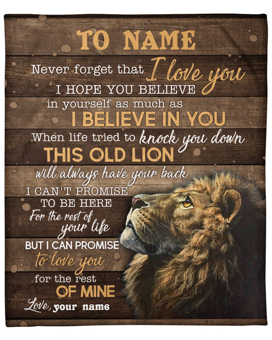 Personalized Blanket To My Daughter From Mom & Dad Lion Print Wooden Background Custom Name