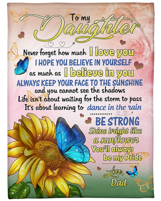 Personalized Blanket To My Daughter From Dad I Believe In You Vintage Butterfly & Sunflowers Print Custom Name