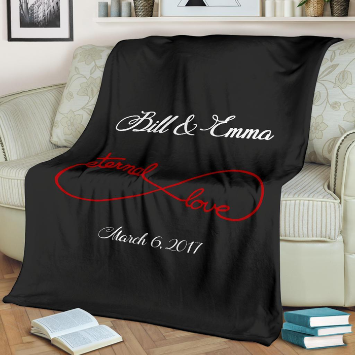 Personalized Black Blanket For Couple On Valentines Eternal Love Fleece Blanket Custom Name & Date