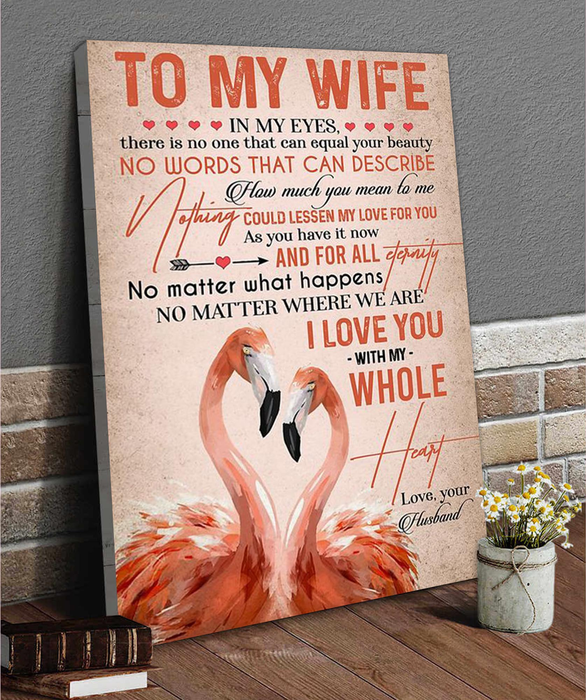 Personalized To My Wife Canvas Wall Art From Husband Flamingo Love You With Whole Heart Custom Name Poster Prints Gifts