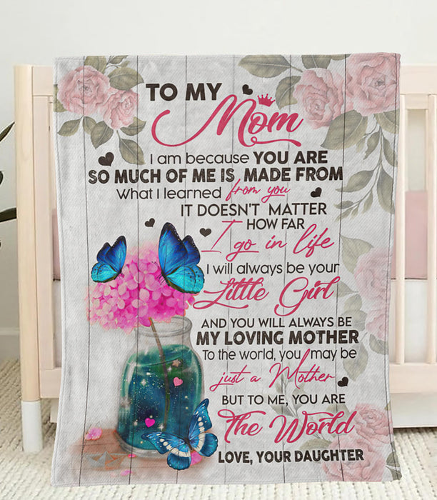 Personalized Blanket To My Mom From Daughter Flower & Butterfly Printed Wooden Background Custom Name