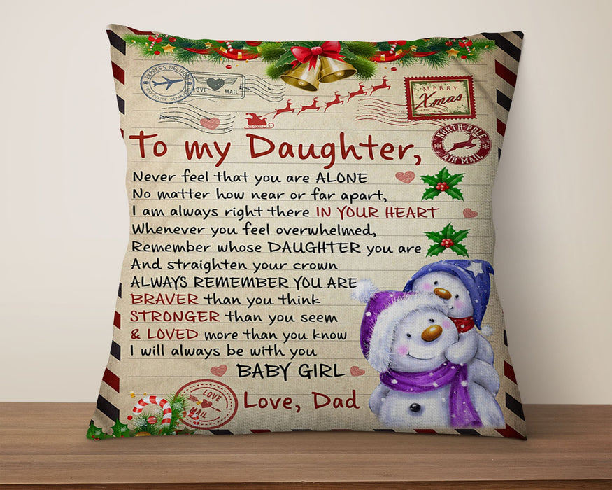 Personalized To My Daughter Square Pillow Snowmen Letter Whenever You Feel Custom Name Sofa Cushion Gifts For Christmas