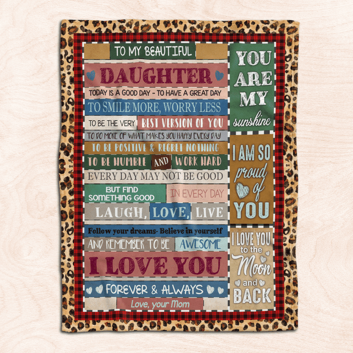 Personalized Blanket To Daughter From Mom Today Is A Good Day To Have A Great Day Leopard Buffalo Plaid Design