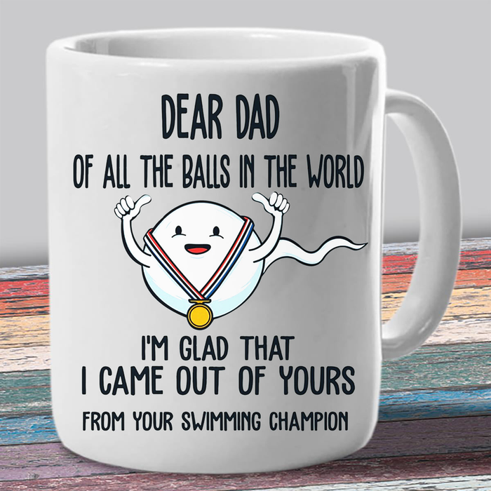 Personalized Ceramic Coffee Mug For Dad From Your Swimming Champ Naughty Sperm Print Custom Kids Name 11 15oz Cup