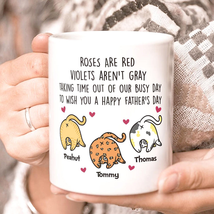 Personalized Ceramic Coffee Mug For Cat Dad Wish You A Happy Father's Day Cute Cat Custom Cat's Name 11 15oz Cup