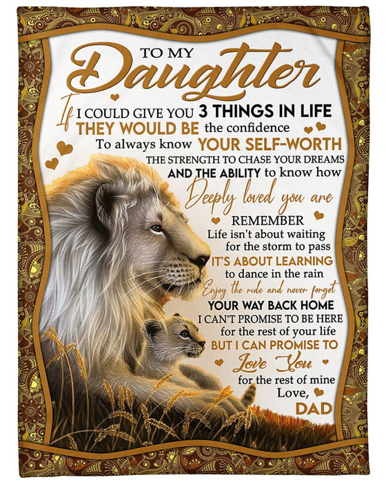 Personalized Blanket To My Daughter From Dad Old & Baby Lion Print Vintage Design Mandala Frame Custom Name