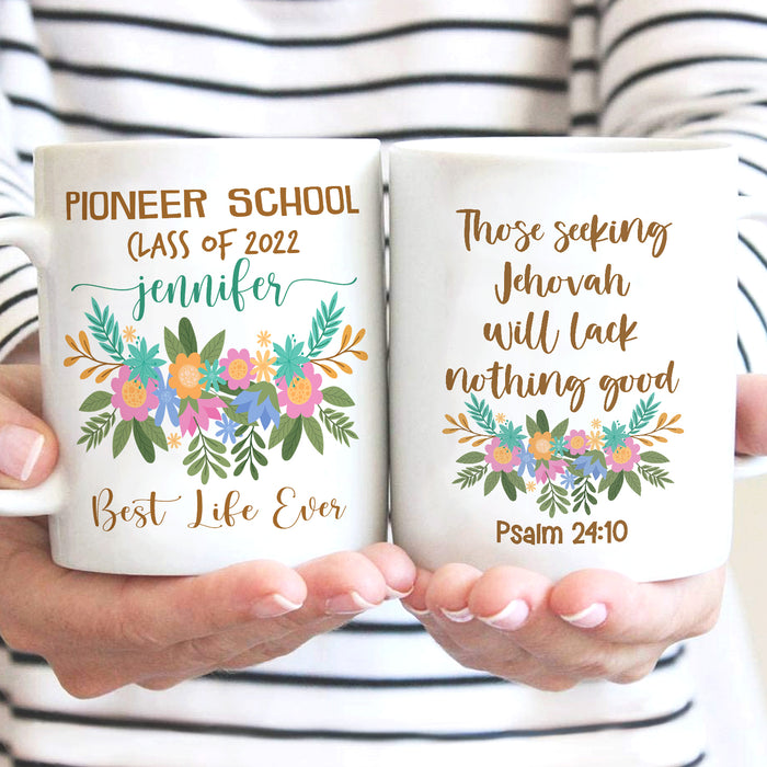 Personalized Back To School Mug Pioneer School Beautiful Flower Print Custom Year 11 15oz Ceramic Coffee Cup